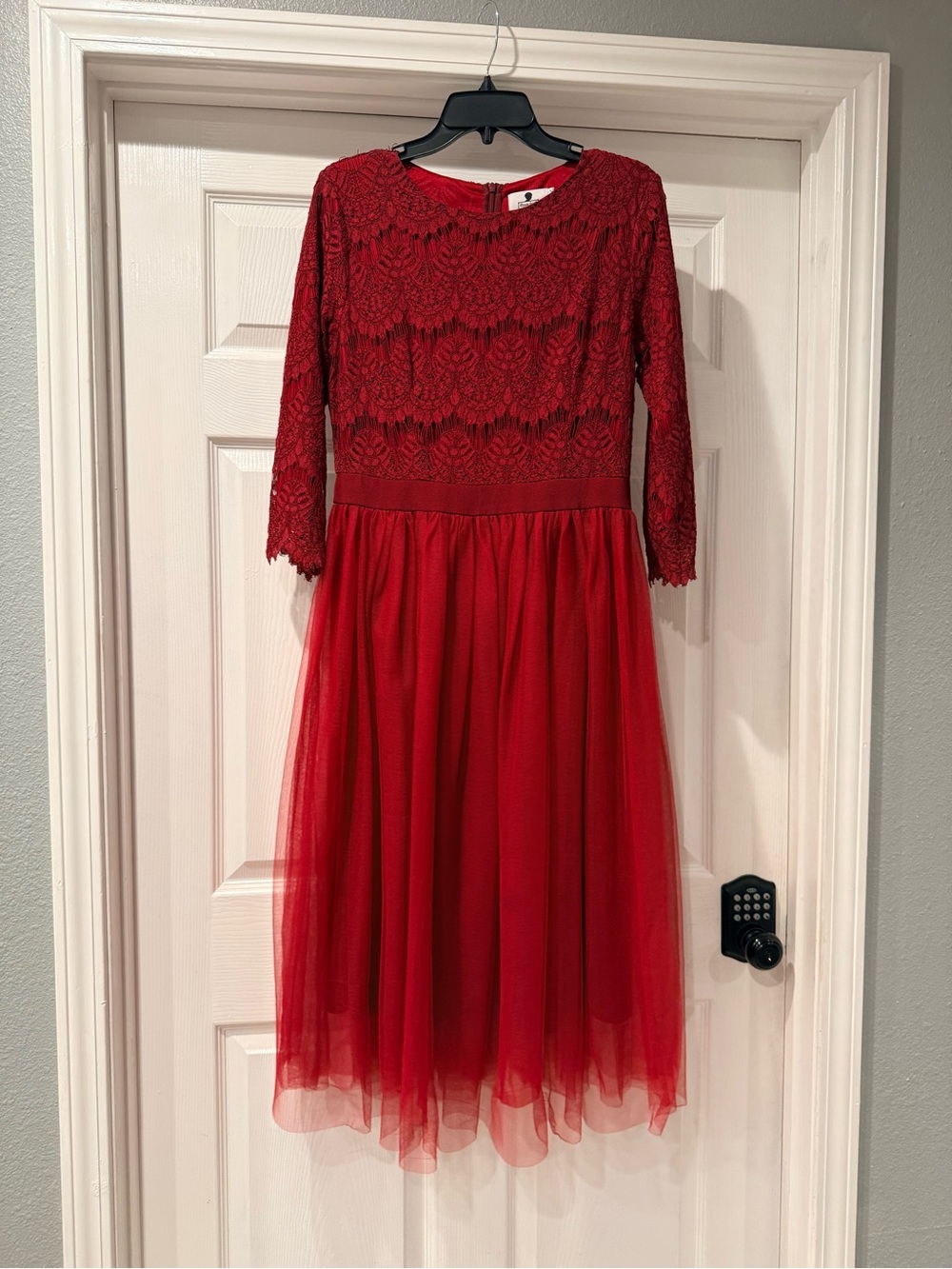 Dainty Jewells Red Lace Midi Dress with Tulle Skirt